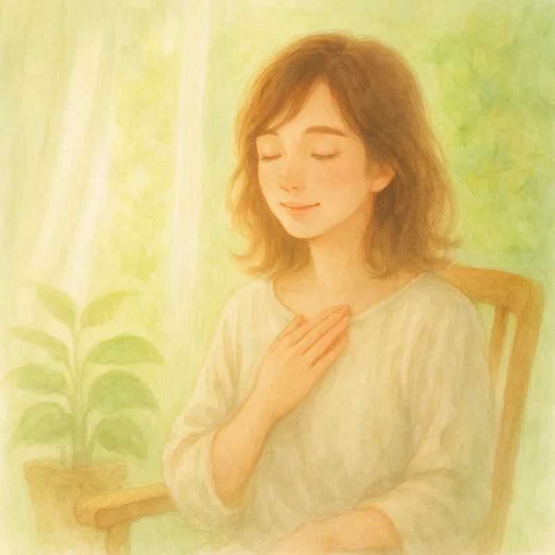 本物の遠隔ヒーリングを受ける前に静かな環境で深呼吸する人