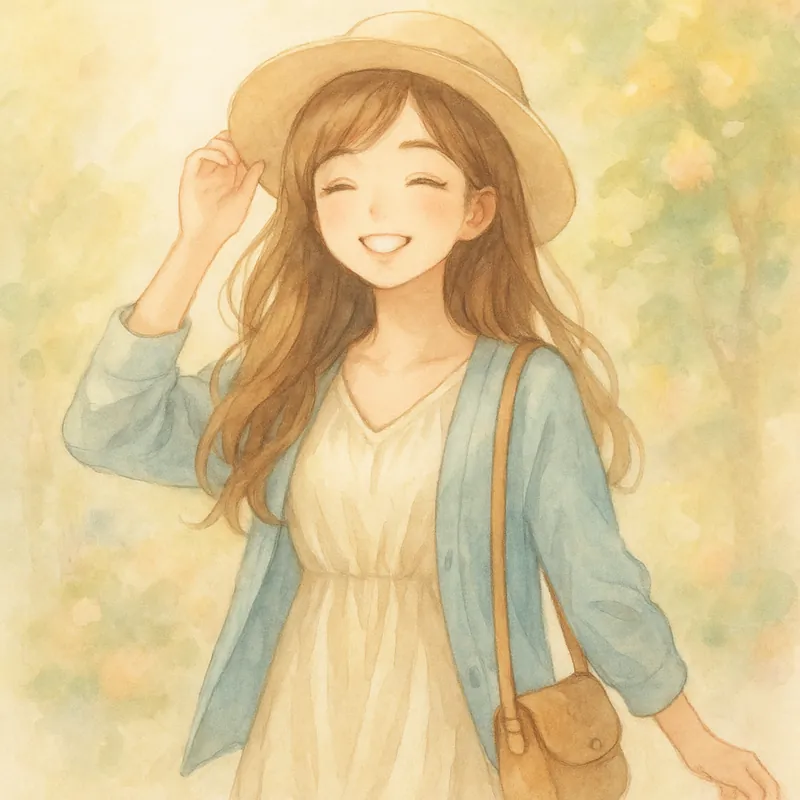 セレイ先生のヒーリングの効果で癒されて元気になって出かける女性